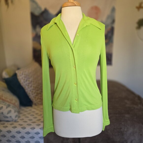 Dolce & Gabbana Jeans Women’s XS Sheer Lime Green Button Up Blouse Top Italy - Picture 12 of 16